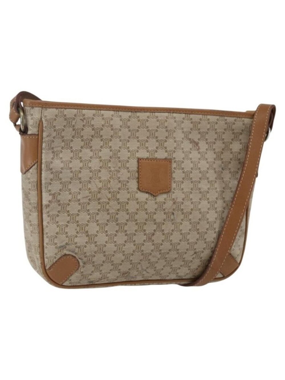 Authentic CELINE Macadam Canvas Shoulder Bag PVC Beige